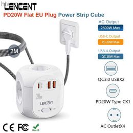 Power Cable Plug LENCENT Power Strip Cube with 4 AC Outlets +2 QC3.0 USB Ports +1 PD20W Type C 2M Braided Cable Multi Socket with Switch for Home YQ240117