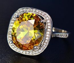 Women039s Fashion Ring Retro Luxury Princess Cut Natural Topaz Diamond Ring 1006CT Yellow Topaz 925 sterling silver Engagement7028178