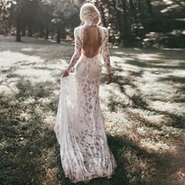 Robe De Mariage 2020 Long Sleeves Wedding Dresses Boho High Neck Exquisite Lace Backless Chic Wedding Dress Bridal Gowns170v