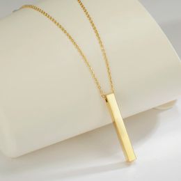 Square Bar Pendant Necklace 14k Yellow Gold Colour Simple Geometric Neck Chain for Women Men Jewellery Gift