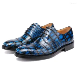 Dress Shoes Authentic Crocodile Belly Skin Men Colourful Blue Oxford Genuine Alligator Leather Handmade Male Lace-up Party