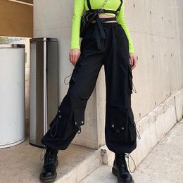 Women's Pants Xpqbb Gothic Punk Black Cargo Women Streetwear Pockets Hip Hop Joggers Woman Harajuku High Waist Wide Leg Trousers