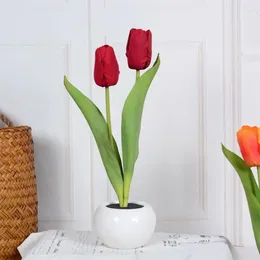 Table Lamps Bedside Atmosphere Light Living Room Garden Bouquet Lamp El Bedroom Interior Decoration Tulips Artificial Flowers