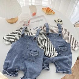 Pullover 2023 Autumn New Baby Sleeveless Denim Jumpsuit Newborn Toddler Cute Pocket Romper Infant Girl Casual Overalls Kids Clothes H240508
