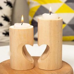 Candle Holders Creative Heart-shaped Craft Wooden Candlestick Shelf Christmas Decoration Gift Couple Holder Stand