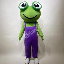 Halloween Overalls Frog Mascot Costume High Quality customize Cartoon Plush Tooth Anime theme character Adult Size Christmas Carnival fancy dress