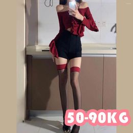 Women Socks 50-90KG Plus SizeJK Costumes Sexy Thigh Long High Stock Lolita Girls Top Stockings Transparent Over Knee Red Wide Edge