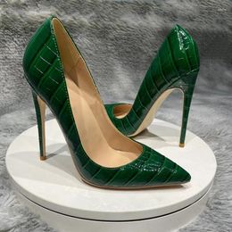 Dress Shoes Green Crocodile Effect Women Pointy Toe High Heels 8cm 10cm 12cm Customise Ladies Sexy Stiletto Pumps Club Party
