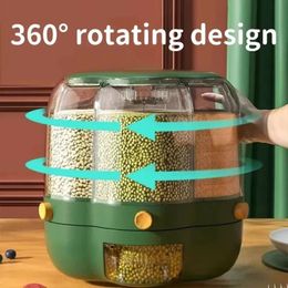 Food Storage Container 360° Large Rotating Grain Dispenser Rice Barrels Sealed Insectproof Tank Kitchen Organization 240116