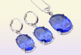 Novel Luckyshine 5 Sets Delicate Ellipse Fire Blue Topaz Cubic Zirconia 925 Silver Pendants Necklaces Earrings Gift Wedding Jewelr5255176