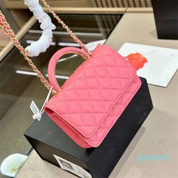2024 Designer Cosmetic Bag Handle Crossbody Diamond Lattice Shopping Soft Shoulder Chain Leather Handbag Cowhide Zipper Clutch Bags