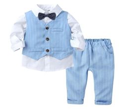 Infant Baby Boys Long Sleeve Shirt Waistcoat Pants Autumn Fashion Clothing Sets 3Pcs Kids Boy Gentleman Clothes Suits 2105217255643