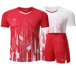 New badminton suit men039s and women039s short sleeve shorts quick drying sports Tshirt tennis shirt table tennis clothes s5043131