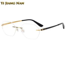 Fashion Sunglasses Frames Women Hexagon Pure Titanium Optical Rimless Eyewear Lightweight Flexible Prescription Glasses Frame Men 8693281