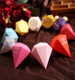 100pcs Diamond shaped Candy Box Gift Jewellery DIY Paper Boxes Wedding Favours Gold Silver Red Purple3906328