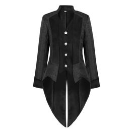 Black Gothic Victorian Frock Coat Jacquard Clothing Dress Up Blue Trench Spring Autumn Men Steampunk Tail Coat Jacket 240116