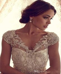 Gorgeous Beading New Lace Wedding Bolero Jacket Jewel Neck Cap Sleeve White Ivory V Neck Luxury Shawl Custom Plus Size4618791
