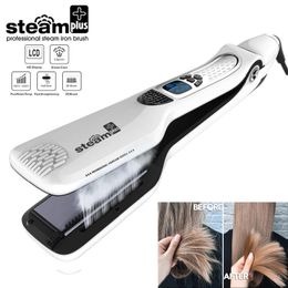 Professional Hair Straightener Heating Combs Dual Voltage Curling Iron Steam Flat Wide Plates Tools 240116