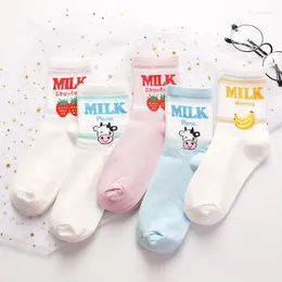 Women Socks Fruit Banana Strawberry Milk Mid-tube Cotton Women's 1 Pair Korean Fashion Casual Woman