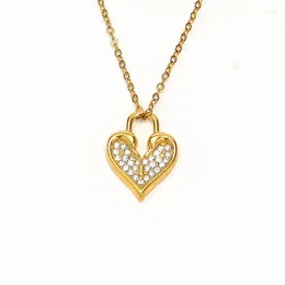 Pendant Necklaces Charm Inlaid Cubic Zirconia Heart For Women Bohemian Stainless Steel Men Jewellery Mom Gifts Drop