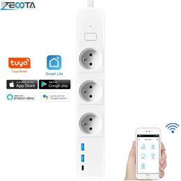 Power Cable Plug FR Wifi Smart Strip Type-C Port French Type Outlets Power Socket Plug Tuya App Remote Control Works with Google Alexa Home YQ240117