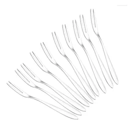 Forks -10Pcs Stainless Steel Reusable Fruit Fork Cake Snack Dessert Salad Flatware Two-Tine Set Kitchen Tool 13Cm