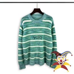 Men's Sweaters Green Mohair Stripe Knit Sweater Men Women Round Neck Oversize Sweatshirtsyolq