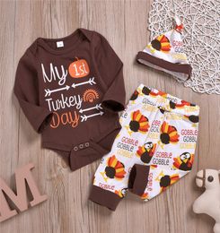 Newborn Girl039s Clothing Suits Baby Infant Children039s Thanksgiving New Turkey Printed Cotton Long Sleeve Romper Pants 1135311