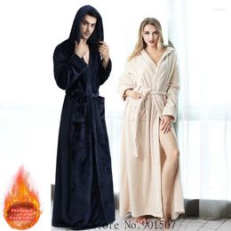 Women's Sleepwear Winter Bathrobe Long Sleeve Warm Flannel Kimono Robes Women Shower Robe Hooded Nightwear Couple Coral Fleece Dressing Gown