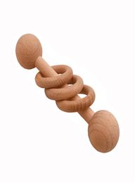 Beech Wood Rattle Teethers Chew Wood Beads Rattling Teething Montessori Toys Food Grade Wooden Ring Rattle Baby Teethers9105917
