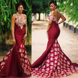 Burgundy African Sexy Evening Dresses Formal Party Wear Mermaid Prom Dress Trumpet robes de soiree Saudi Arabia Plus Size Gown248d