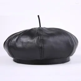 Berets H7637 Fashion Genuine Leather Beret Hat Men Women Autumn Winter Sheepskin Cap Outdoor Painter Comfortable Warm Black Hats