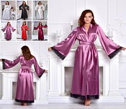 Sexy Plus Size Nightwear Women Long Sleeve Lace Night Robes 2019 Custom Made Satin Sleepwear Cheap9834145
