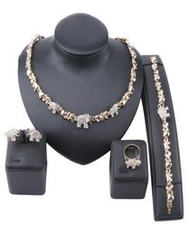 African Jewellery Elephant Crystal Necklace Earrings Dubai Gold Jewellery Sets for Women Wedding Party Bracelet Ring Set2363851