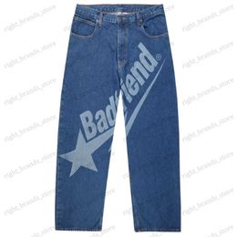 Men's Jeans Streetwear Y2k Jeans Mens Hip Hop Badfriend Letter Graphic Print Vintage Blue Baggy Jeans Denim Pants New Harajuku Wide Trousers T240117
