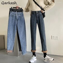 Women's Jeans Women ThickeningCozy Ankle Length Straight Leisure All-match Students Korean Style Street Autumn Vintage Simple Femme