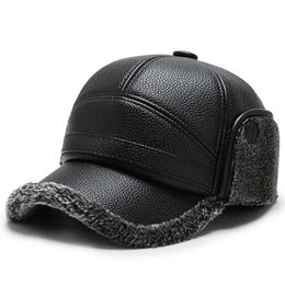 Ball Caps Men Winter Baseball Hat Leather Fur Snapback Caps with Earmuffs Ear Protection Bomber Hats Fishing Skiing Warm Visors Casquette YQ240117
