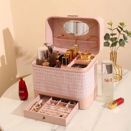 High Capacity Portable Women Makeup Bag Professional Toiletries Jewellery Organiser Cosmetic Cases Female Multilayer Make Up Box 240116