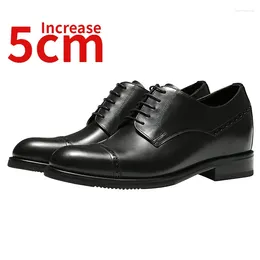 Dress Shoes Men's Formal Attire Increased 5cm Wedding Leather Hand Sewn Genuine Business Elevator Derby Male