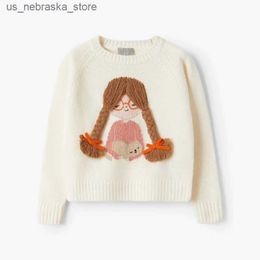 Cardigan Children's Sweater 2023 Autumn/winter New IG Girls Hand-knitted Sweater Big Braid Cartoon Pattern Top Q240117