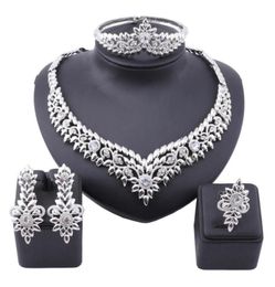 African Crystal Jewellery Set Fashion Indian Jewellery Sets Bridal Wedding Party Elegant Women Necklace Bracelet Earrings Ring2388611