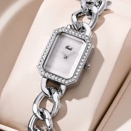 Women's simple and delicate square light luxury high-grade alloy jewelry bracelet waterproof quartz watch