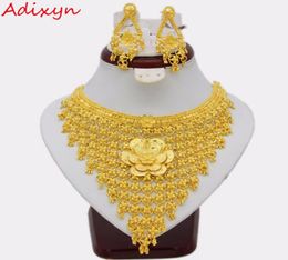 Adixyn Big Flowers NecklaceEarrings Jewelry Set For Women Gold ColorCopper Ethiopian Arabic India Wedding Gifts C181227014654807