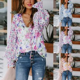 Women's Blouses Womens Blouse Petal Long Sleeve Shirt Loose Casual Floral For Women V Neck Tee Shirts Tops