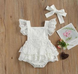 Baby Girls Summer Outfits Cute Ruffle Sleeve Floral Lace Tutu Romper With Headband Set Jumpsuits8333421