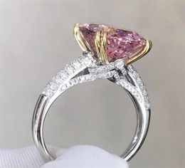 Sparkling Wedding Rings Brand New Luxury Jewellery 925 Sterling Silver Oval Cut Pink Topaz CZ Diamond Gemstones Women Engagement Ban7135329
