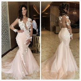 aso ebi arabic pink lace beaded bridesmaid dresses mermaid sheer neck guests dresses cheap formal party evening prom gowns zj334241U