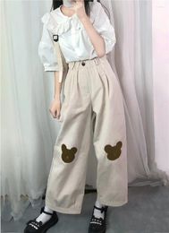 Women's Pants Women Japanese Kawaii Soft Girl Pant Wild Casual Female Cute Trouser Korean Girls Loose Thin Cartoon Bear Embroidery