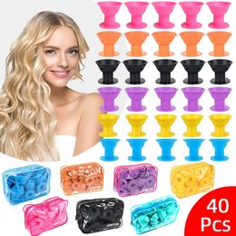 40 Pcs Soft Silicone Hair Rollers Magic Hair Curlers with Bags No Heating Do Not Hurt Hairs Clips for Curls Styling Girls Lady 240117