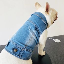 Microelasticity Denim Fabric Dog Vest Blank Jeans Jacket for Chihuahua Poodle Shih Tzu Puppy Clothes Small Dogs Pet Apparel 240117